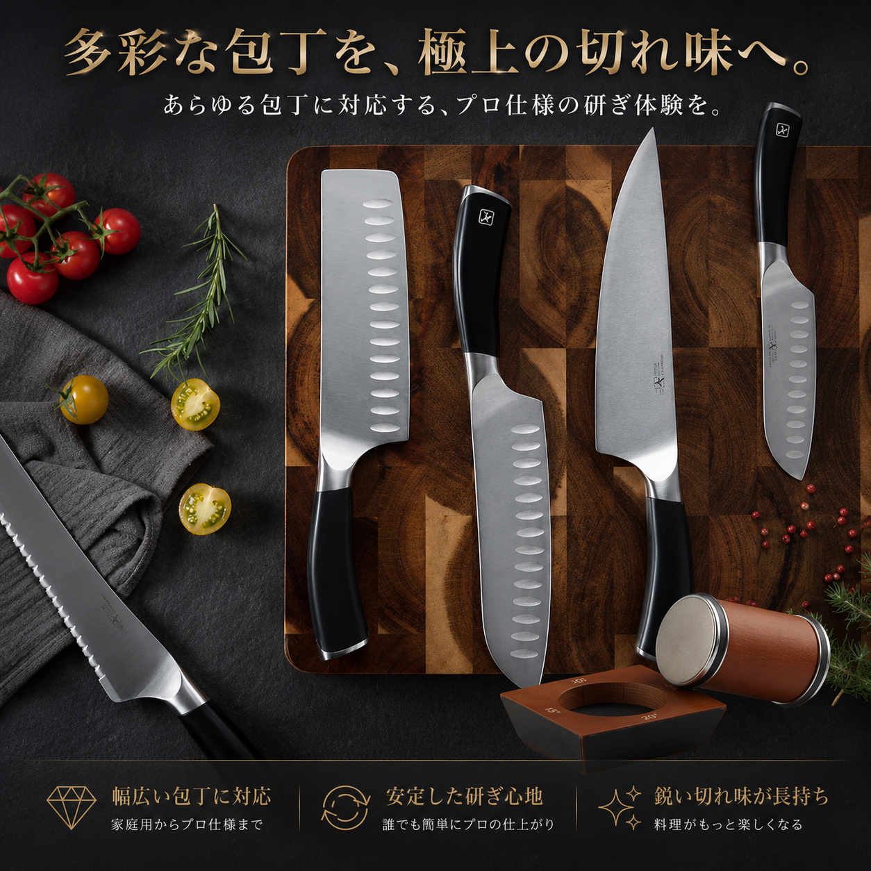 置いて転がすだけ。切れ味が戻るローリングシャープナー
